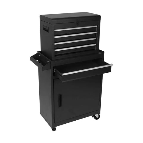 No Bull Heavy Duty Tool Organizer Chest With Boss Level Five Drawer Capacity and Detachable Top Bin, black steel design.