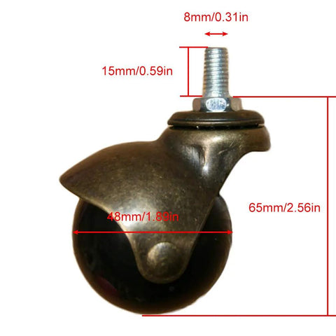 Top Rated Antique Brass Two Inch Ball Casters Set Of Four With Quick Connect M8 Threads For Silent 360 Degree Swivel Wheels, 50mm size.