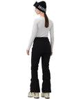 Rear view of woman wearing Women's Slim Fit Ski Pants With Fleece Lined Soft Shell That Is Insulated Waterproof And Windproof Warm For Snowboarding And Skiing In Black X Small