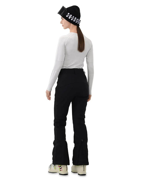 Rear view of woman wearing Women's Slim Fit Ski Pants With Fleece Lined Soft Shell That Is Insulated Waterproof And Windproof Warm For Snowboarding And Skiing In Black X Small