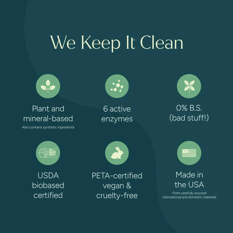 Chart showing features of the Travel and Laundry Stain Remover for Clothes and Baby Gear Unscented, including plant-based formula.