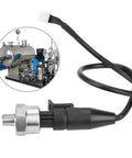 500 PSI Stainless Steel Pressure Transducer With One Eighth NPT Thread 0.5 To 4.5 Volt Output For Fuel Oil Air Water IP67 Rating Stainless Steel Pressure Sender With Cable shown with industrial application diagram.
