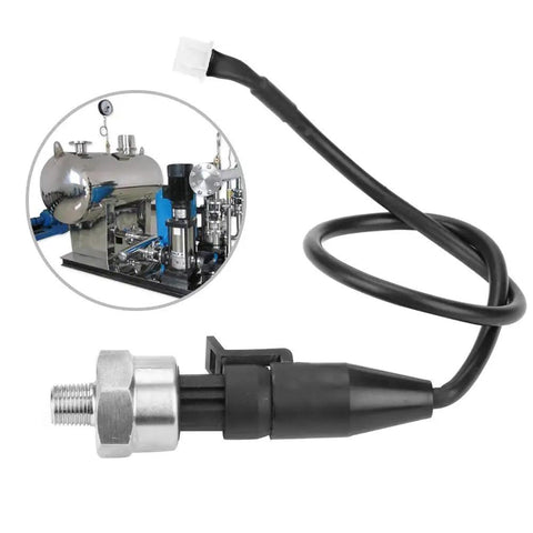500 PSI Stainless Steel Pressure Transducer With One Eighth NPT Thread 0.5 To 4.5 Volt Output For Fuel Oil Air Water IP67 Rating Stainless Steel Pressure Sender With Cable shown with industrial application diagram.