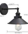 Industrial Wall Sconce Set With Vintage Vibe, 1 Light, Black Metal Shade, 8.1 Inch Diameter, E26 Base, shown from the side
