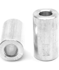 Premium Size Ten Aluminum Round Spacers One Inch Long X Half Inch Outer Diameter Solid Build Standoffs showing two solid aluminum standoffs.
