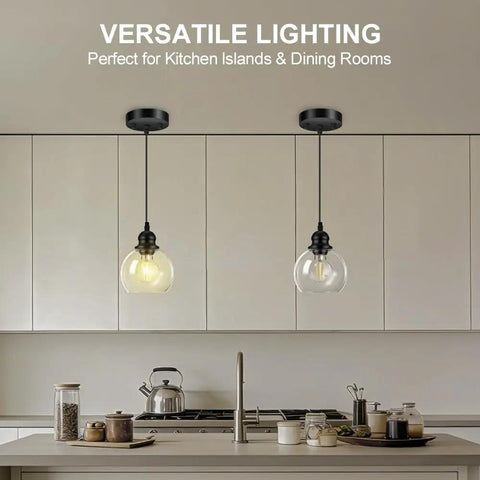 Dope Matte Black Pendant Light For Kitchen Island With Clear Glass Globe Shade, 71 Inch Adjustable Hanging Lamp For Kitchen