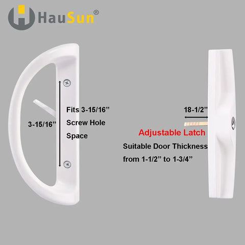 Sliding Patio Door Handle Set With Lock And Key Cylinder, Mortise Lock, side view showing dimensions and adjustable latch