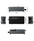 Heavy Duty Oculink Egpu Docking Station Featuring Rock Solid 800W Power Supply, side and top views showing dimensions and connectors.