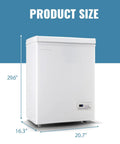 No Sweat Compact Chest Freezer With Dual Removable Baskets And Precision Digital Display To Keep Your Grocery Stash Rock Solid Cold In White Finish Quick Freeze Unit dimensions 29.6 inches high, 20.7 inches wide, 16.3 inches deep.