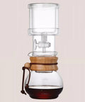 Top Shelf Cold Brew Drip Tower With Legit Slow Drip Tech, Portable Glass Coffee Tea Brewer with wooden accent and 400ML capacity.