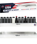 Oil Shelf Organizer For Garage And Enclosed Trailer, 12 Quart Bottle Holder Caddy, heavy-duty storage rack with oil bottles, Made In USA Silver