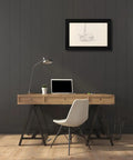 Sailboat On Land 1856 Framed Art Print 24x16 Inches In Black Modern Wood Frame on black wall above office desk scene