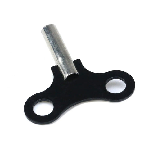 Close-up of black 2Pcs Metal Winder Clock Key for Wall Clocks and Wooden Clocks with 8mm post, repair tool visible.