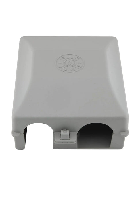 Gray PVC Gas Plug With One Half Inch NPT Inlet And Three Eighth Inch Quick Disconnect Outlet For Outdoor Use CSA Approved Weatherproof Lockable Enclosure