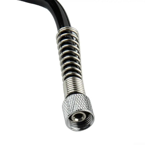 Pro Grade Pu Airbrush Hose With Snap Tight Quick Connects For Zero Sweat Leak Free Action And Nifty Flex Appeal Plus Inch Eight Female Bsp Ends close-up of metal coupling.