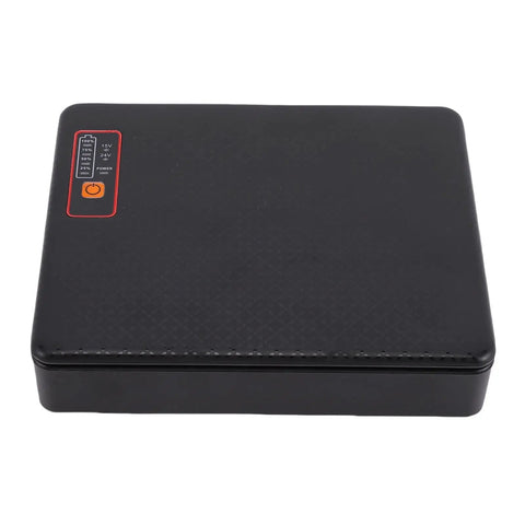 Compact Mini Ups Battery Backup With A Rock Solid 20800mAh Capacity For Routers And Modems top view of black unit with power indicator