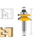 Diagram and profile view of 1/2 Inch Shank Router Bit Set For Cabinet Doors Featuring Round Over Ogee Raised Panel Rail And Stile Bits
