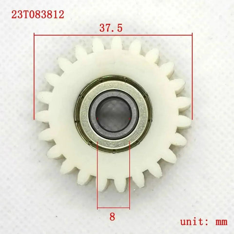 Front view of Three Pack 38mm 23-Tooth Nylon Gearbox Bearings for Electric Bike Motors with 8mm bore, focus on ball bearing clutch