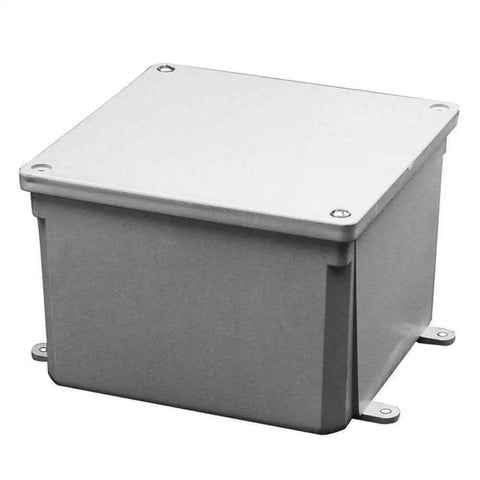 6 X 6 X 4 Inch PVC Bulk Junction Box Surface Mount Enclosure No Hubs Grey 1 Pack for wire splices, angled top view