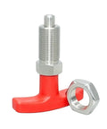 Heavy Duty Red Plastic T Handle Plunger Spring Indexing Pin For M12 M16 M20 M24 Locking Rig with silver hex nut.