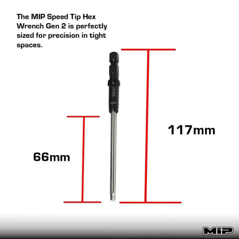 One Quarter Inch Hex Bit Three Millimeter Allen Wrench For RC Cars And Power Tools, Gen 2 Speed Tips, dimensions shown