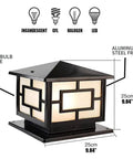 Outdoor Pillar Lights Modern Rustic Aluminum Post Lights, 250mm size, IP65 waterproof, E26 base, glass shade, black finish