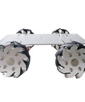 Professional 100mm Mecanum Wheel Car Chassis MC600 with aluminium frame and four omnidirectional wheels front view