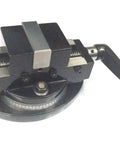 Heavy Duty Rock Solid Self Centering Milling Machine Vice With Swivel Base And Two Inch Opening, featuring solid metal construction and calibrated swivel for precision.