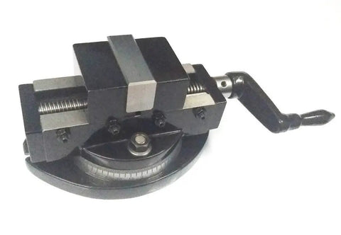 Heavy Duty Rock Solid Self Centering Milling Machine Vice With Swivel Base And Two Inch Opening, featuring solid metal construction and calibrated swivel for precision.