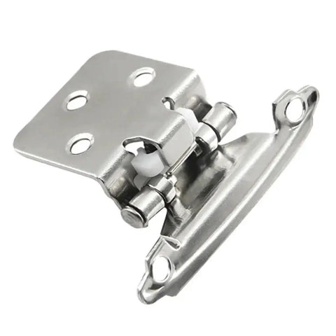 Close-up of a heavy duty stainless steel cabinet hinge for cupboard doors with self closing hydraulic buffer rust resistant kitchen hardware