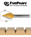 V Groove Router Bit 45 Degree With One Quarter Inch Shank And One Half Inch Cutting Diameter Carbide CNC Engraving Bit shown.