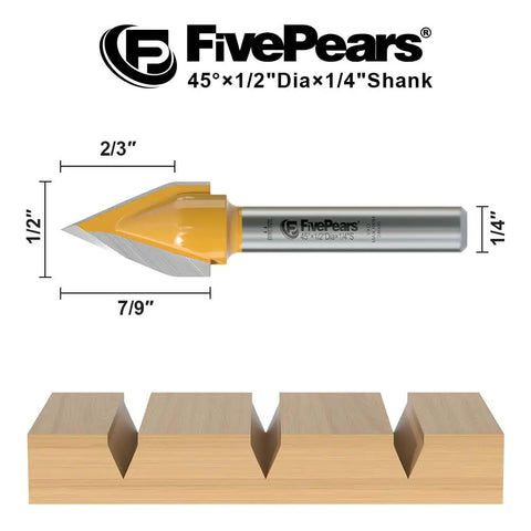 V Groove Router Bit 45 Degree With One Quarter Inch Shank And One Half Inch Cutting Diameter Carbide CNC Engraving Bit shown.