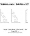 Technical drawing of Beefy Triangular Carbon Steel Wall Mount Shelf Bracket For Floating Shelves Heavy Duty Support Matte Black Finish