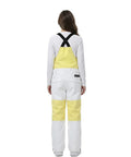 Back view of yellow and white Waterproof Insulated Ski Bibs For Men And Women, Windproof Adjustable Snow Overalls For Snowboarding And Snowmobile