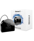 Z-Wave Plus Dimmer 2 Smart Light Controller FGD-212 with packaging, black rheostat with wire, auto calibration feature shown