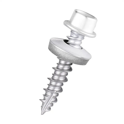 White Metal Roofing Screws Kit With 150 Pcs 10x1 Inch Galvanized Hex Head Self Tapping Screws With EPDM Washer For Metal To Wood Siding And Corrugated Roofing Includes Free One Quarter Inch Hex Driver Bit close-up