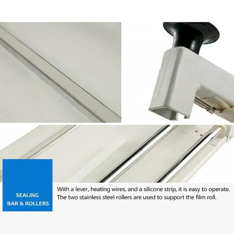 Heavy Duty 2 In 1 Shrink Wrap Machine And Heat Sealer 800W Adjustable Speed Packaging Rig with sealing bar and rollers.