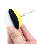 2 Inch Hook And Loop Sanding Pad With One Eighth Mandrel Adapter For Drills And Rotary Tools, yellow and black surface for easy disc attachment.
