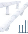 Rock Solid Stainless Steel Euro Bar Cabinet Handles Plus Drawer Pulls Delivering Heavy Duty Reliability And Contemporary Style For Modern Kitchen Makeovers With Five Inch Centers And Real Deal Quality Five Pack, featuring bar handles and screws.