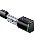 Adjustable Cylinder Smart Lock Hits Different With BLE Fingerprint And IC Card Access with black finish and green light feature.