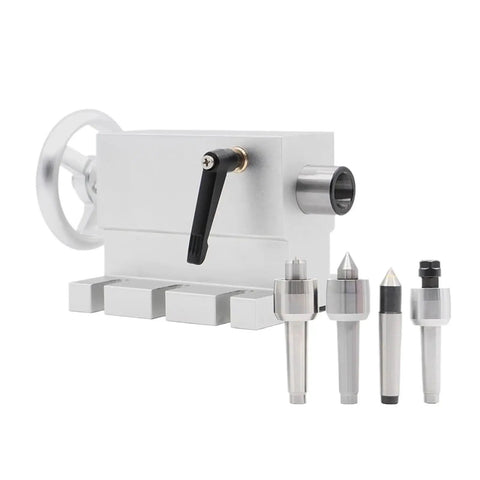 Heavy Duty Single CNC Tailstock Assembly With Movable Base And Four Head Setup For Rotary Fourth Axis Engraving Machines, showing precision components.