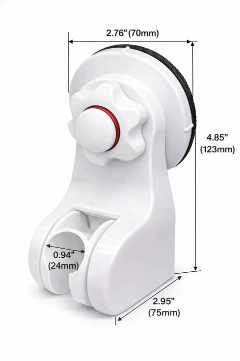 45 Degree Adjustable Handheld Shower Head Holder With Strong Suction Cup Wall Mount Bracket, showing measurements