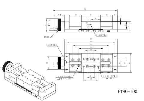 Diagram of Manual Linear Stage With 150mm Travel And 80x80mm Table, slick optical sliding translation for precision alignment.