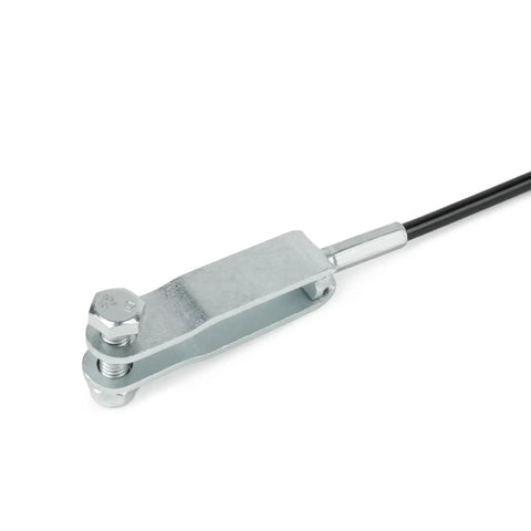 Close-up of Beefed Up Trailer Brake Hydraulic Surge Actuator Breakaway Cable Assembly, showing S-hook and durable cable end.