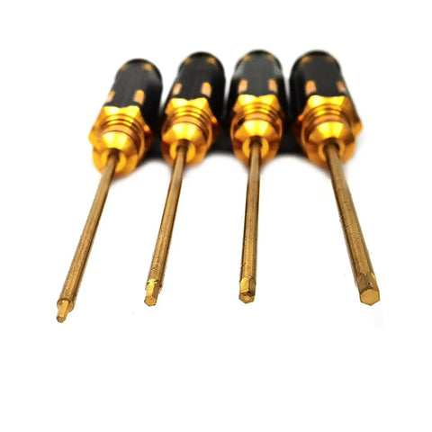 Hex Driver Set Four Piece Steel Allen Keys Kit For RC Gear, titanium nitride coated drivers with alloy handles in a row