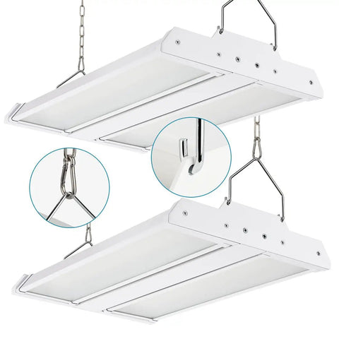 LED High Bay Shop Light Two Pack 150W 21000 Lumens 5000K Daylight 100 277V Commercial Linear High Bay Fixture for Warehouse Workshop