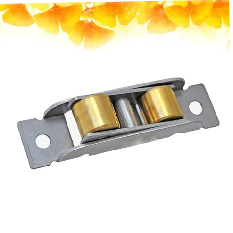 3 Pack Double Roller Window Sliding Door Pulley Wheel 16 mm Brass Replacement Hardware To Squash Stiff Tracks And Bring You A Ridiculously Smooth Glide Experience - close-up of brass roller and metal frame