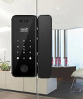 Slick Smart Fingerprint Door Lock And Password Code For Frameless Sliding Doors, black, biometric scanner for secure access.
