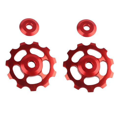 Red pair of 2 Pack 11T Aluminum Sealed Bearing Jockey Wheel Rear Derailleur Pulley For Bike Upgrade Fits MTB 11 Speed Chains