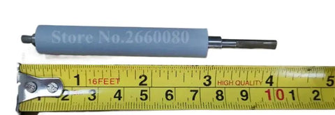 Slick Rubber Platen Feed Roller Fits DIGI SM100 SM110 Label Balancers, gray rubber roller with metal core, measured with ruler.